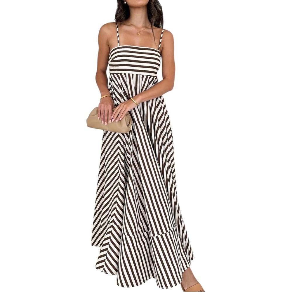 Commense Black and White Striped Maxi Dress